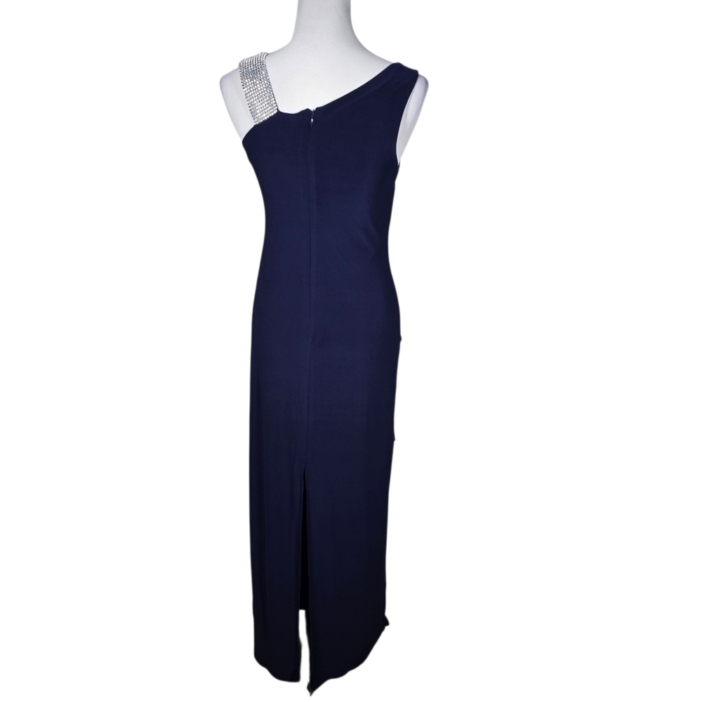 Scarlett Nite 8 Blue One-Shoulder Draped Shimmering Strap Formal Gown Dress - Picture 4 of 8